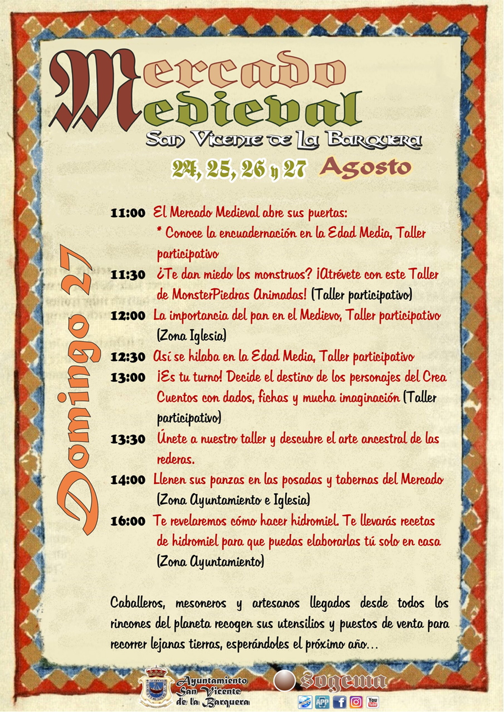 Programación del domingo 27 de agosto del Mercado Medieval de San Vicente de La Barquera (Cantabria) 2023