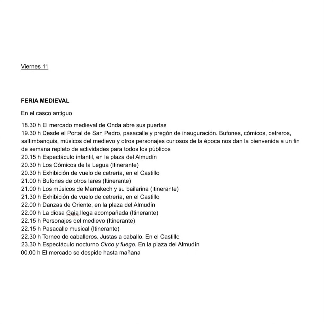 Programación del Mercado Medieval de Onda (Castellón) 2023