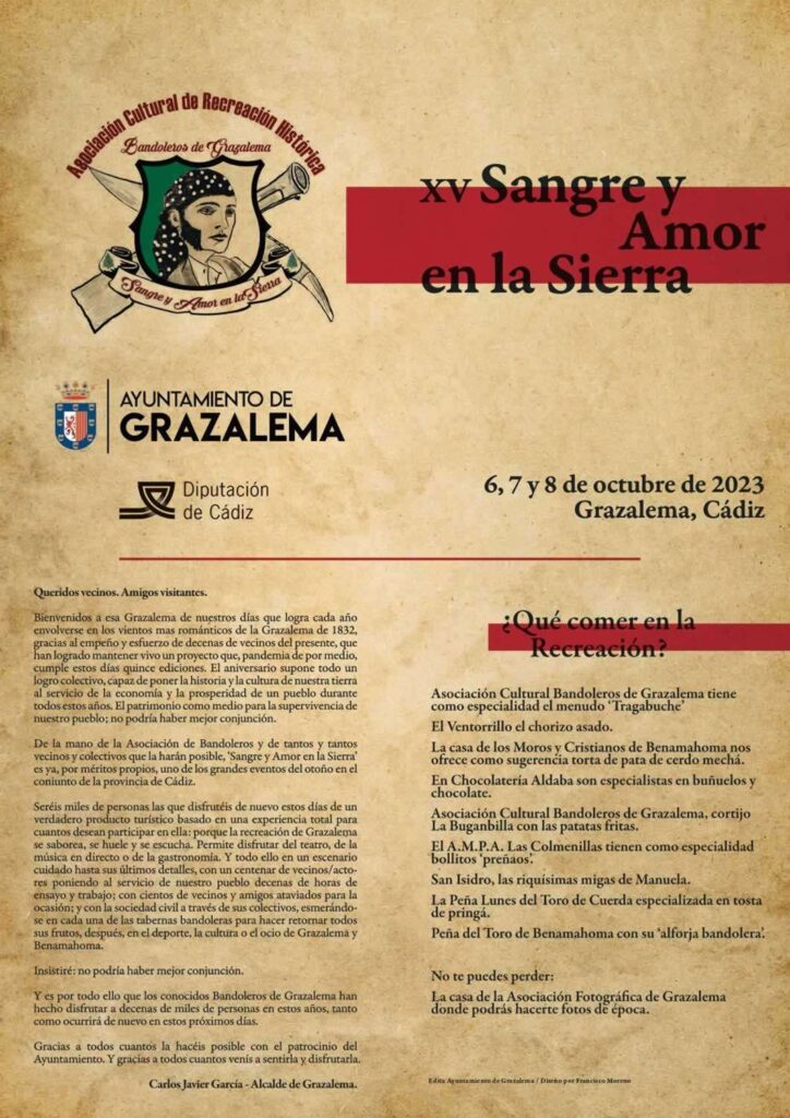 Programa de la XV Recreación Histórica "Sangre y Amor en la Sierra" en Grazalema (Cádiz) 2023