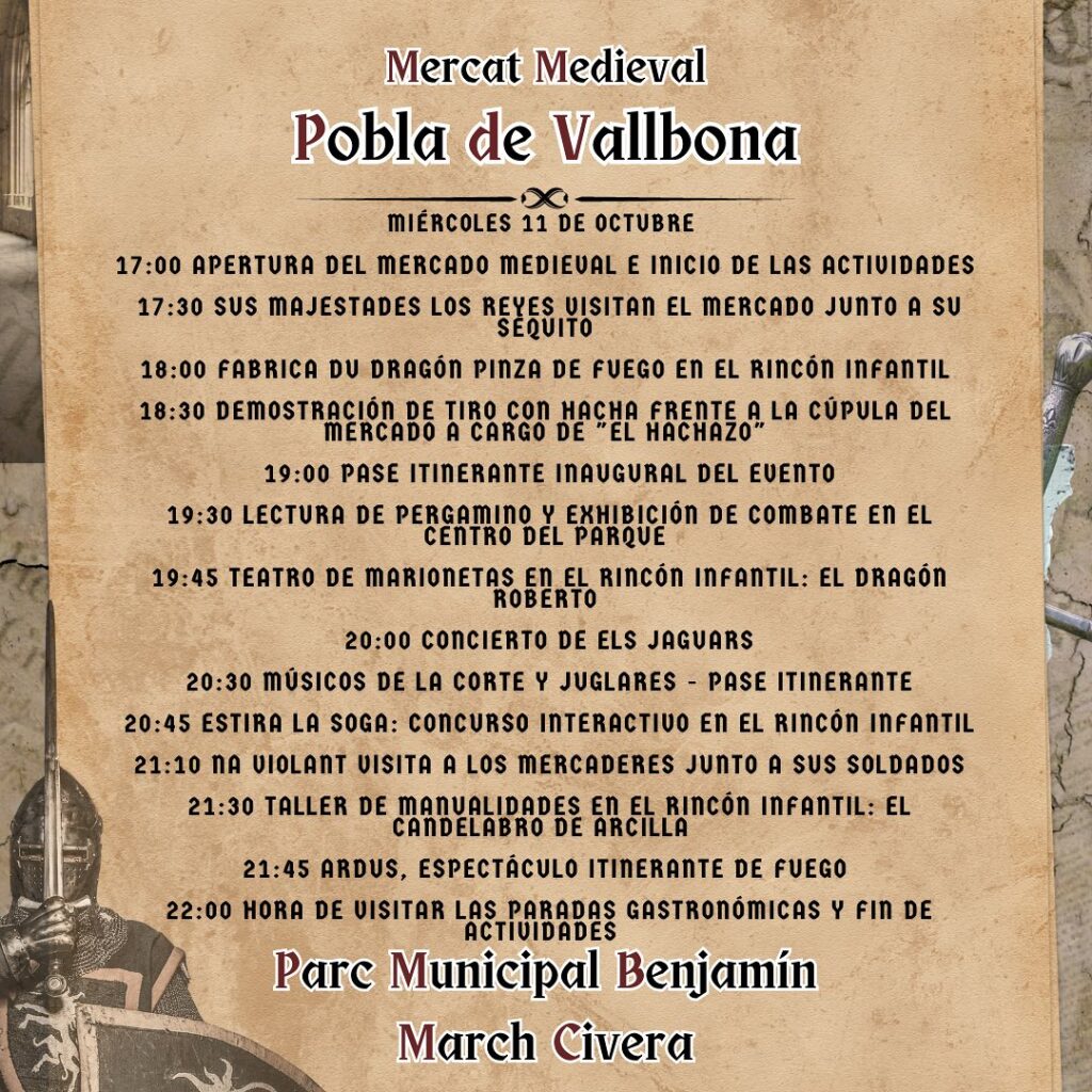 Programa del Mercado Medieval de La Pobla de Vallbona (Valencia) 2023