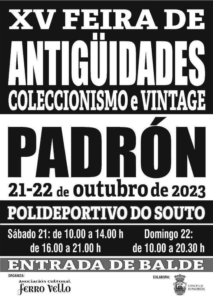 Cartel de la XV Feria de Antigüedades, Coleccionismo y Vintage en Padrón (A Coruña) 2023