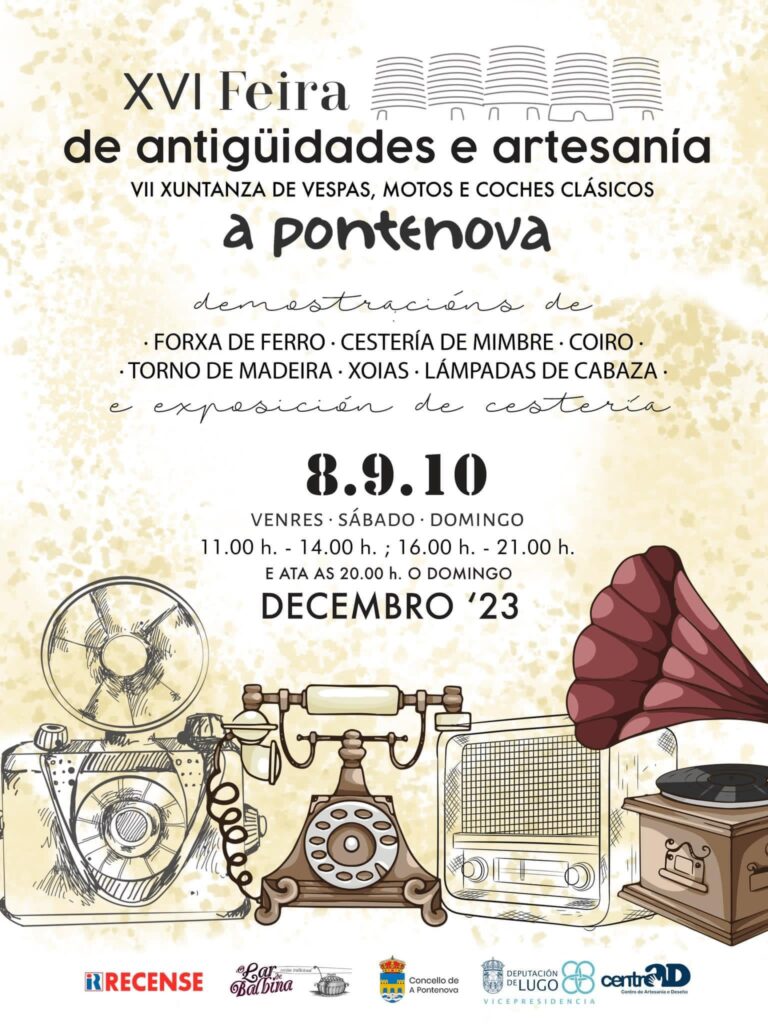 Cartel de la XVI Feria de Artesanía y Antigüedades de A Pontenova (Lugo) 2023